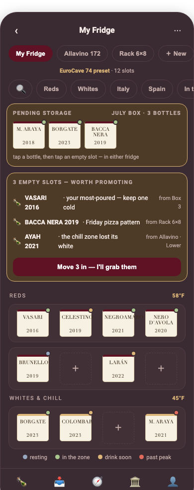 Corkboard member app — fridge and put-away