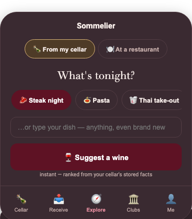 Corkboard member app — sommelier suggestion